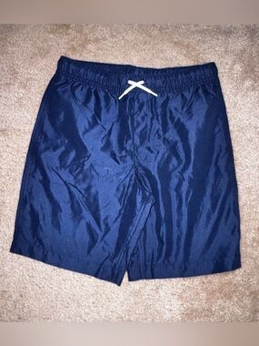Lands' End Boy’s Navy Blue Swim Trunks with White Drawstring
